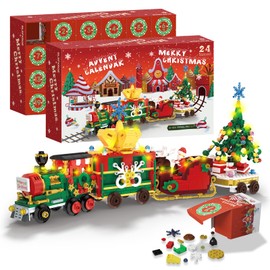 Advent Calendar 2025 Train Building Blocks Set, 24 Days Surprise Christmas Countdown Calendars Toy Building Blocks Kits Christmas Train with LED Light, Thanksgiving Xmas Gifts for Adults Men Women, Boys, Girls, Teens & Adults Ages 6+