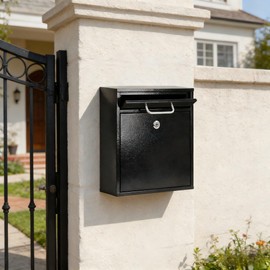 KYODOLED Steel Key Lock Mail Boxes for Outside, Locking Wall Mount Mailbox, Security Key Drop Box for Home, Office or Commercial, 12H x 10.5L x 4.6W Inches, Black Large