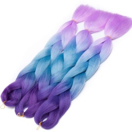 Tess Jumbo Braids, Hair Extensions, 60 cm, Kanekalon Synthetic Hair for Braiding, Box Braids, 100 g/Bundle, Pack of 1, Purple/Blue/Light Purple, Ombre