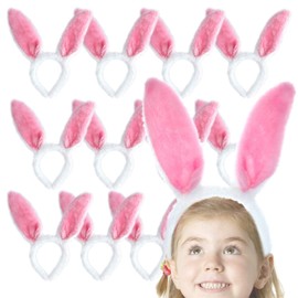 GiftExpress Pink Color Bunny Ears - 24 Pack Plush Easter Rabbit Ear Headbands - Bulk Party Costume Headwear for Adults & Kids