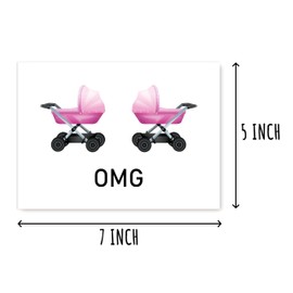 APVGifts Baby Twins Card - New Baby Greeting Card - Twin Girl Card - Congratulations Baby Card - Pink Strollers Card - Cute Card - Baby Shower Card