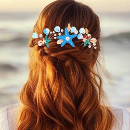 Evlry Bridal Wedding Hair Pins Hair Clips with Beach Shells, Starfish, Hair Accessories for Bride, Hairpiece for Sea Parties and Costumes for Women