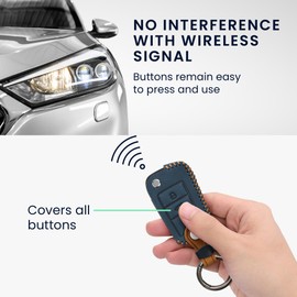 kwmobile Car Key Faux Leather Case Compatible with VW Golf 7 MK7 3-Button Car Key - Key Cover in Navy Blue Light Brown