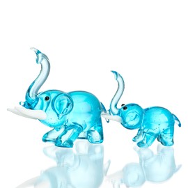 KRISININE Set 2 Crystal Elephant Figurines Mother Son Glass Elephants with Trunk Up Crystal Animal Collectible Figurines Ornaments for Women Mum Tabletop Decoration for Home Office