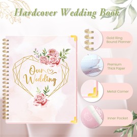 Wedding Planner For Bride-Bridal Wedding Planning binder With 5 Tabbed Sections+Wedding Countdown Calendar,Unique Engagement Gifts For Couples,Pink Love