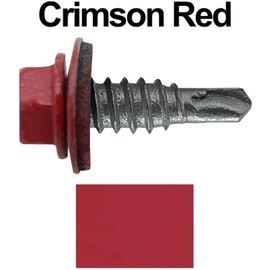 14 x 7/8" Crimson RED - Stitch Tek Metal to Metal Type #1 Roofing Screws - Hex Washer Head - Drill Point - 9/16" EPDM Washer. 1 x 250 Count Bag - 250 Screws