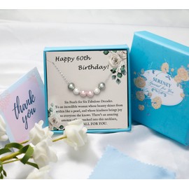Sereney 60th Birthday Gifts for Women S925 Sterling Silver Pearl Necklace with Six Pearls as 60th Birthday Gift Ideas, Adjustable Length Birthday Gifts for 60 Year Old Woman Trendy 2024