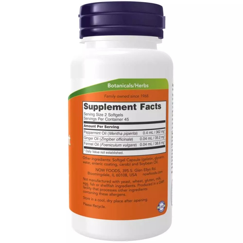 NOW Peppermint Oil Gels 90 Count Pack of 2 Enteric