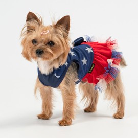 Fitwarm Patriotic Sparkly Stars Dog Dress, 4th of July Clothes for Small Dogs Girl, Pet Outfit, Royal Blue, Red, Silver, XXS