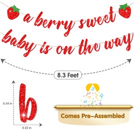 A Berry Sweet Baby Is On Her Way Banner, Pre-Strung Party Signs Decorations Glitter Red Banner for baby girls Birthday Baby Shower Party Decorations