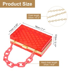QUARKZMAN Women's Clear Purse, Acrylic Clear Clutch Bag, Diamond Lattice Acrylic Purses, Transparent Crossbody Handbag with Removable Chain for Travel, Office, Transparent Red/Gold