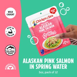 Chicken of the Sea Alaksan Pink Salmon in Spring Water, 5 Ounce Packets (Pack of 12), Wild Caught Salmon, Skinless & Boneless