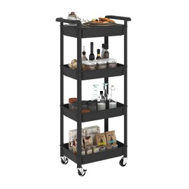 Steehoom 4 Tier Rolling Cart with Handle, Utility Cart with Table Top Easy Assembly Bathroom Storage Cart on Wheels for Office, Living Room, Kitchen, Craft Room, Black