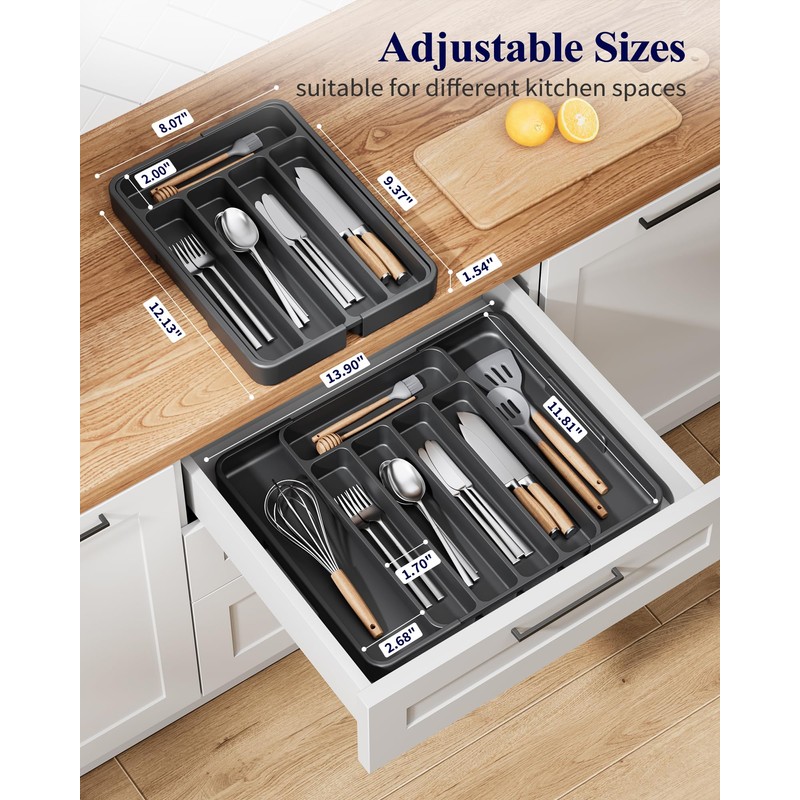 Kitsure Cutlery Drawer Organiser for Kitchen - Adjustable Cutlery Tray