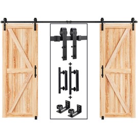 EaseLife 12 FT Double Sliding Barn Door Track and Handle Hardware Kit,Basic J Pulley,Slide Smoothly Quietly,Easy Install (12FT Track Kit for 33"~36" Wide Double Door)