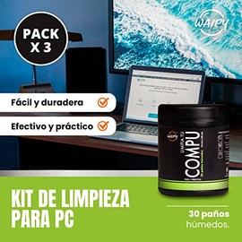 Waipy | Toallitas Humedas Limpia Pantallas para Monitores | Kit de Limpieza para PC | Pack de 3 Botes 20 cm x 17 cm | Quita Huellas, Grasa y Suciedad Acumulada | Limpiador de Pantalla Laptop