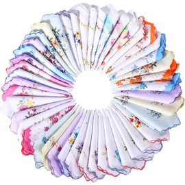SATINIOR 45 Pieces Vintage Floral Print Handkerchiefs Women Soft Cotton Hankies Ladies Hankies (Fresh Style)