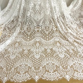 300cmx150cm Eyelash Lace Fabric Soft Chantilly Bridal Lace Fabric by The Yard for Floral Wedding Dresses, DIY Crafts, Table Cloth,Vintage Home Décor (Flower 8)