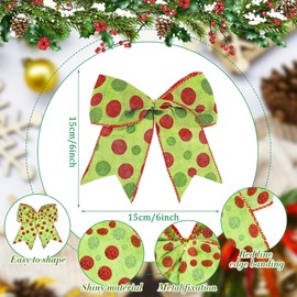 Christmas Bows, Christmas Decorations, 12 PCS Large Polka Dot Bows Green Christmas Decorations, Red Green Bows Decorations Christmas Tree Bows for Christmas Tree Decorations Christmas Door Decorations