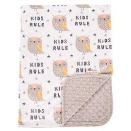 Top Tots Deluxe Minky Baby Blanket - Kids Rule and Owls, 40 x 29 Inch Grey