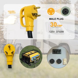 30 Amp NEMA TT-30P to 20 Amp 3x 5-20R/15R 110 RV Distribution Adapter with LED Power Indicator - 125V, ETL Listed Portable Generator Distribution Cord w/ 3-prong plug
