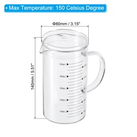 PATIKIL 500ml Glass Measuring Cup, 3.3 Borosilicate Glass Graduated Black Printed Scale Liquid Measure Cups Beaker with Glass Lid and V-Shaped Spout for Kitchen