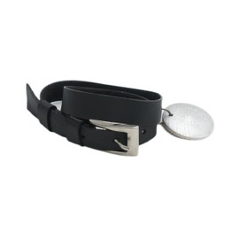 Handmade Black Leather Bracelet/Choker with Hand Carved Wooden Element