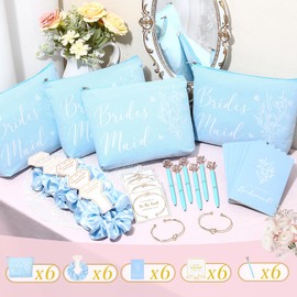 30PCS Bridesmaid Proposal Gifts Set Hair Scrunchies Knot Bracelets Proposal Cards Diamond Pen Makeup Bag Bridal Shower Wedding Party Favors for Maid of Honor Bride Tribe Women Girls Blue