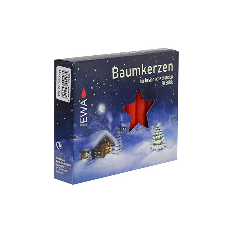Ebersbacher Kerzenfabrik Baumkerzen rot , 20 Stück, Größe 13x105mm ,