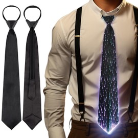 XGOOD Light Up Tie Rechargeable Fiber Optic Fabric Led Tie Light Up Clothes Costume for Disco,Show,Bars,Glow Party and EDM (Black)