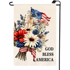 God Bless America Floral Garden Flag 12x18 Inch Double Sided for Outside Small Burlap 4th of July Independence Day Outdoor Farmhouse Yard Decor Patriotic Decorations MG22