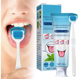 LONEOURS Tongue Set de Gel Limpiador de Lengua, Blanqueador de Dientes Gel Limpiador de Lengua con Cepillo Limpiador, Pasta Limpiadora de Lengua, Mantener la Salud Bucal