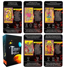 NHQ Tarot Cards, Tarot Cards for Beginners, Tarot with Keywords, with Meanings on You, Keywords, Element, Planet, Yes or No, 80 Sheets, black