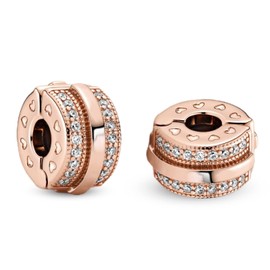 Annmors 925 Sterling Silver Clips for Bracelets and Necklaces, Rose Gold, Blue, Pink, Sparkling Clips, Beads with 5A Cubic Zirconia, Christmas, Valentine's Day, Mother's Day, Gift Tags for Women and