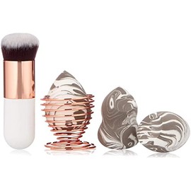 Zoe Ayla Kabuki Brush, 3 Makeup Sponge and Makeup Holder Set, Marble/Rosegold, 0.188 kg