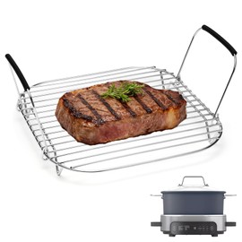 Geckowi Roast and Steamer Rack Compatible with Ninja Foodi Possible Cooker Pro 6.5Qt MC1101 Slow Cooker Crock, Ninja Crockpot Slow Cooker, Stainless Steel Rack with Silicone Handles