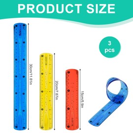 QOCUILC Set of 6 Rulers 30 cm Ruler 20 cm Ruler 15 cm Colourful Ruler Shatterproof Bendable for School Office Home Children