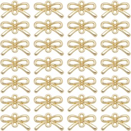 SUNNYCLUE 1 Box 60Pcs Gold Bow Connector Charms Bowknot Charms Small Golden Alloy Metal Double Loops Bulk Bows Link Charms for Jewelry Making Charms Necklace Bracelet Earring Christmas Wedding Women,