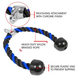 Yes4All Tricep Rope Cable Attachment - Exercise Machine Attachment Pull Down Rope - 36 inch Rope Length - Blue/Black
