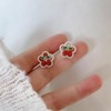 Red Cherry Pearl Stud Earrings - Small, Green Leaf Design