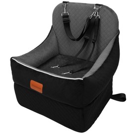 Car Dog Booster Seat,Interior Height 7 Inches Elevated for Small Dog up to 35 lbs,Pet Car Travel Safety Seat with 2 Safety Leashes,Storage Pockets,Non-Slip Bottom(Lookout-Black Outside Grey Inside)