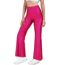 Tulucky Womens Stretchy Shiny Sports High Waisted Yoga Flare Pants Tummy Control Bell Bottom Leggings(Rose,M)