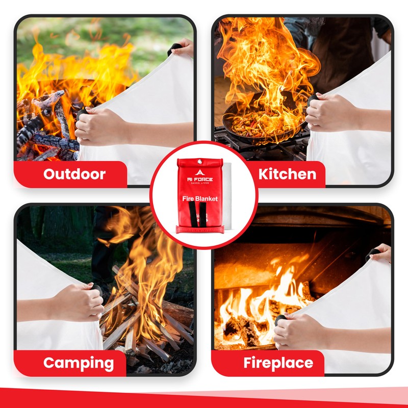 AI FORCE Fire Blanket with Gloves & Hooks – Fireproof