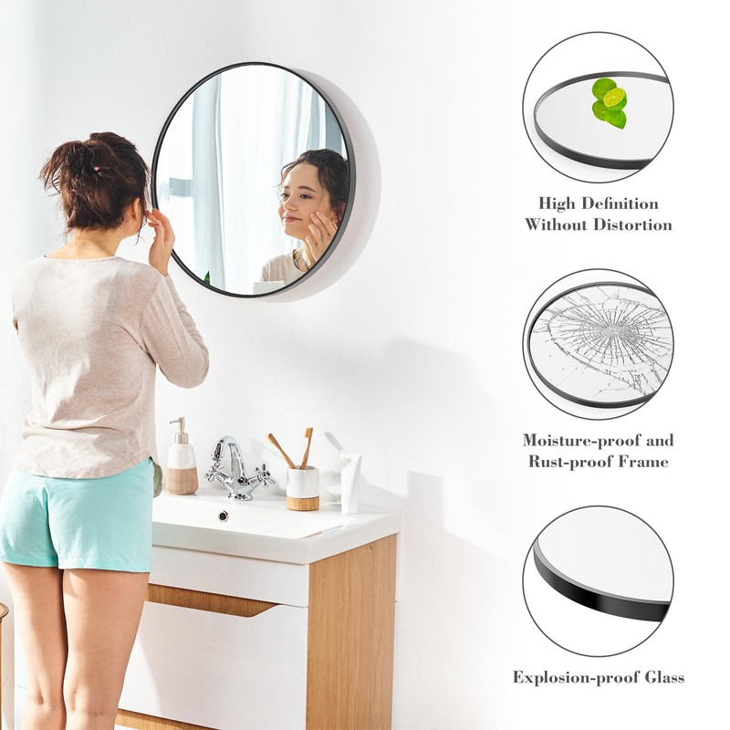 AMWAN 24x24 Inch Wall Mirror Round with Blast-Proof Film Clear