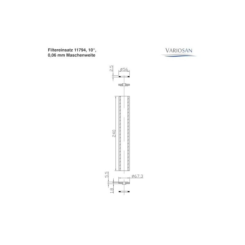 VARIOSAN Filter insert for pre-filter 11794, 10 inch, 0.06 mm