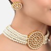 Aheli Pearl Diamond Gargantilla Collar con pendientes redondos Set Regalo