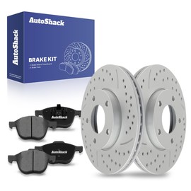 AutoShack Front Drilled & Slotted Brake Rotors Premium Ceramic Brake Pads | Replacement for 2004-2013 Mazda 3 2009 2010 2012 2013 Mazda 3 Sport FWD | Silver Coated | 6-PC Brake Kit | TurboGuard
