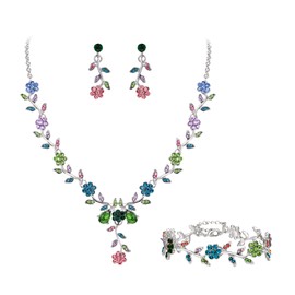 Clearine Women's Wedding Jewellery Set for Party Prom Leaf Cluster Flower Crystal Pendant Necklace Dangle Earrings and Bracelet, Crystal, No Gemstone