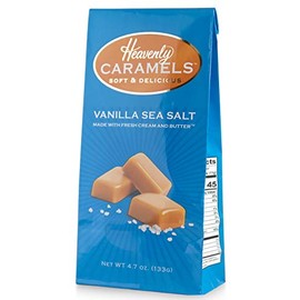J Morgan Confections Heavenly Caramel | Vanilla Sea Salt Flavor | 4.7 oz Bag, 4-Pack | Gourmet Soft and Chewy Butter Caramel Candies | Hand-Crafted Golden Treats