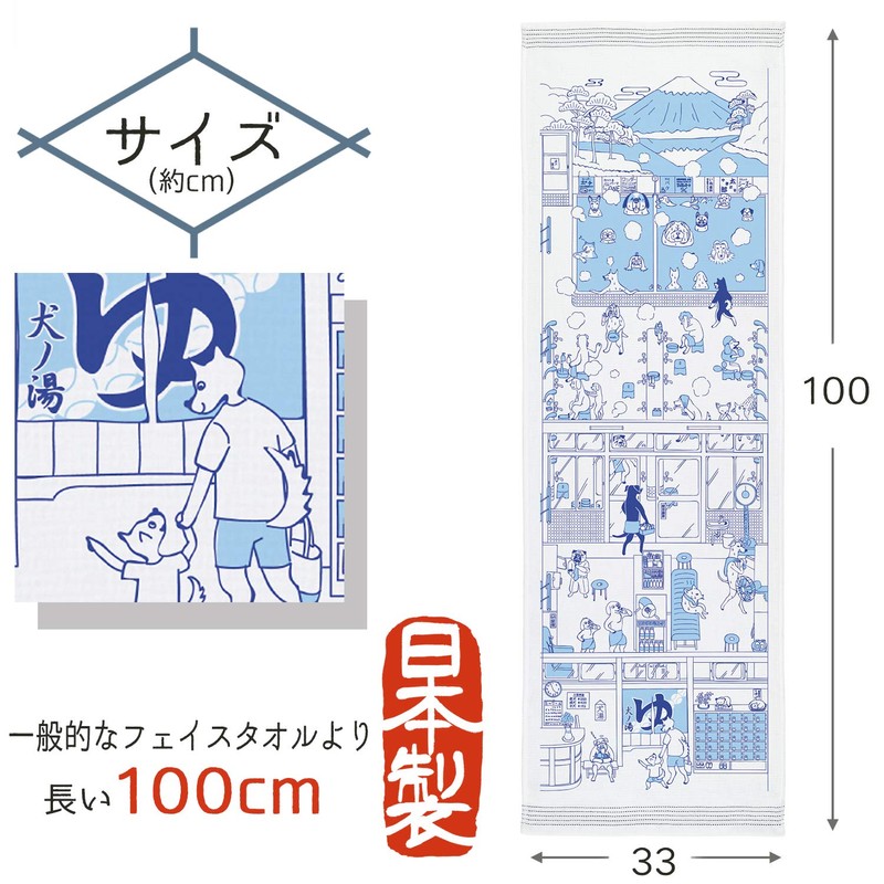 Kontex Cloth Goyomi Dog Bath Face Towel, Blue, Approx. 13.0